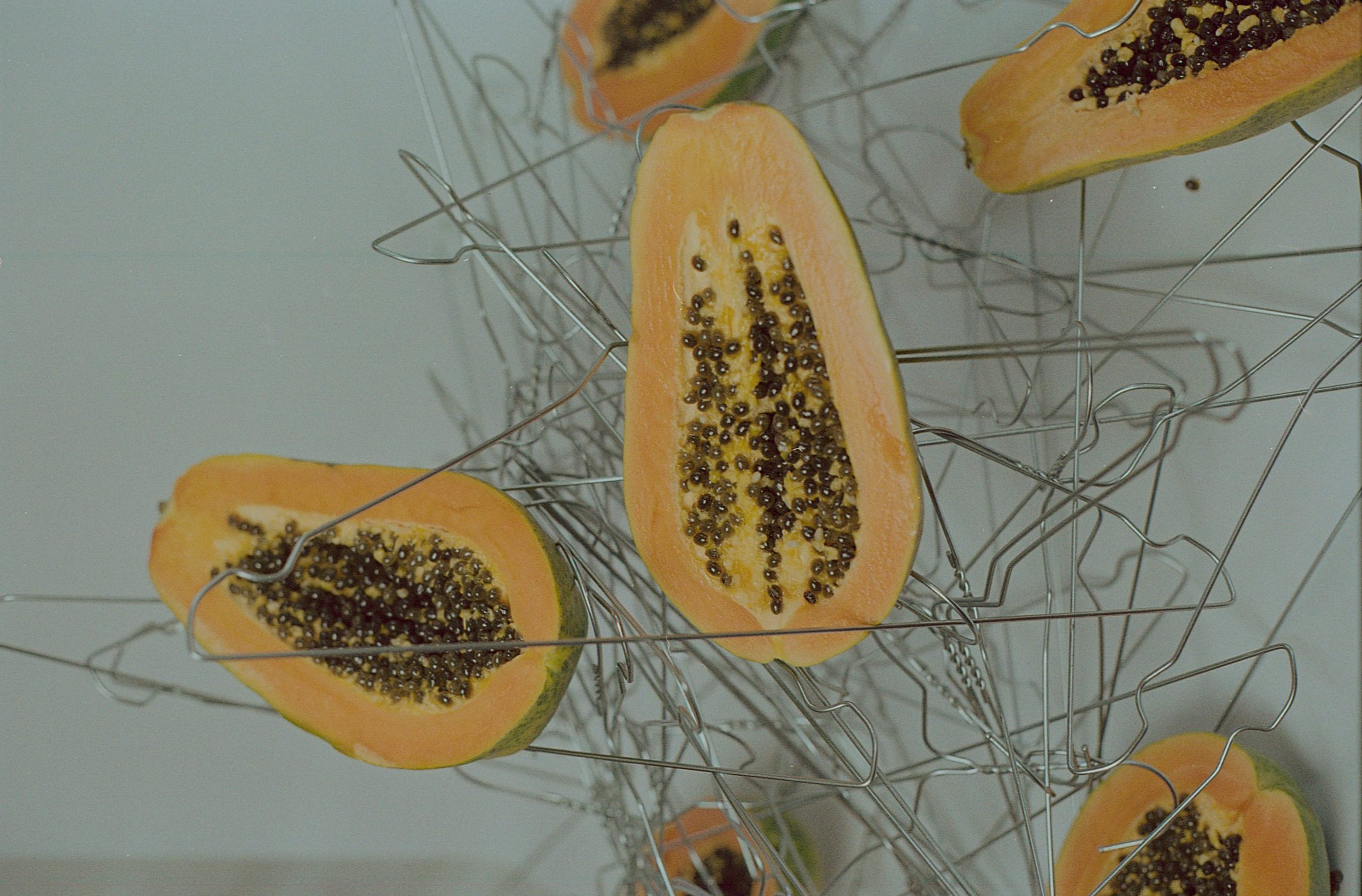 Papayas und Kleiderbügel
